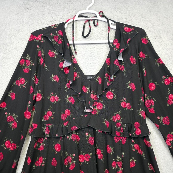 Torrid Dress Womens Plus Size 2X Floral Skater Whimsigoth Vamp Dark Romantic NEW - Picture 3 of 16